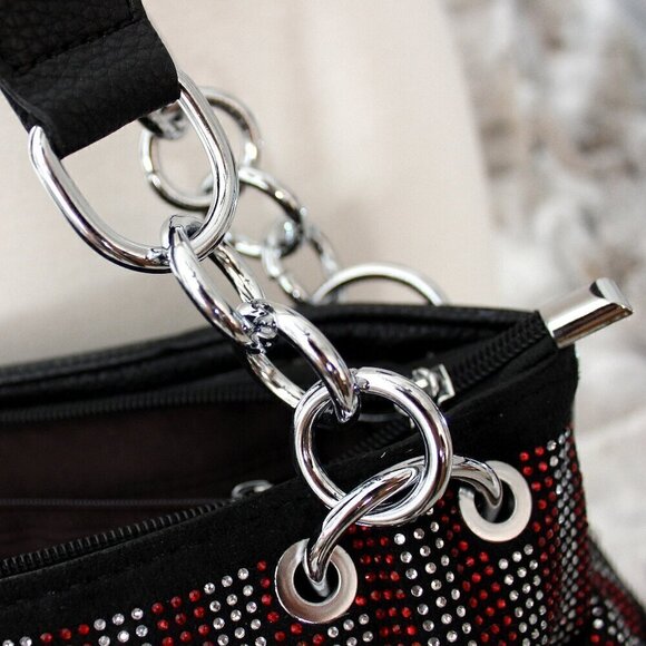 American Flag Red White Blue Rhinestone Bling Black Hobo Patriotic Handbag Bag - Picture 8 of 11